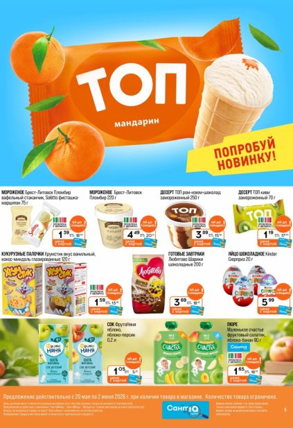 Акционная листовка Санта с мороженым, десертами и детским питанием